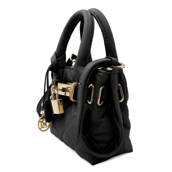 NWT‎ Badgley Mishka Black Mini Diamond Quilted Tote Gift Stocking Stuffer - Picture 2 of 6